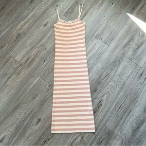 Zara Pink and Cream Striped Midi Dress